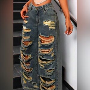 Women's Fashionable Distressed Loose Fit Straight Leg Jeans